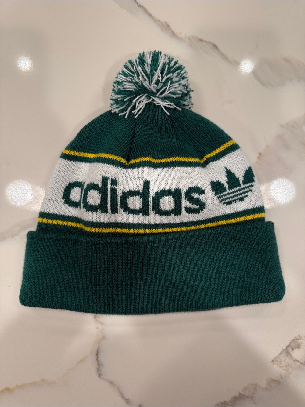 adidas Pom Beanie Hat - Green, White & Yellow